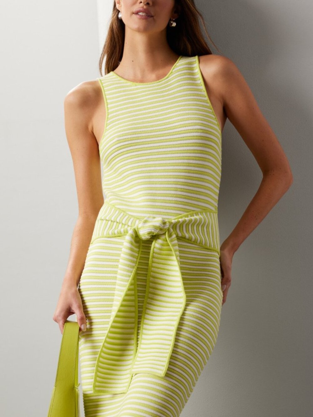 TOCCIN x RTR Striped Tie Front Midi Dress Green Size XS